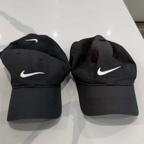 Nike Black Caps with White Swoosh-2 pack - Picture 1 of 11